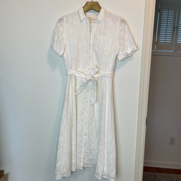 SEZANE Adele Floral Embroidered Eyelet Button Down Midi Shirt Dress \\ 38 (6) - Picture 2 of 9